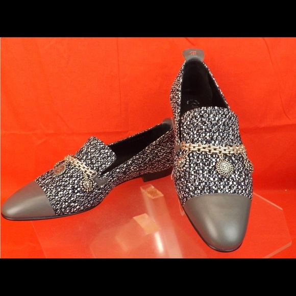CHANEL Shoes - CHANEL MULTICOLOR silver charm moccasin loafers.